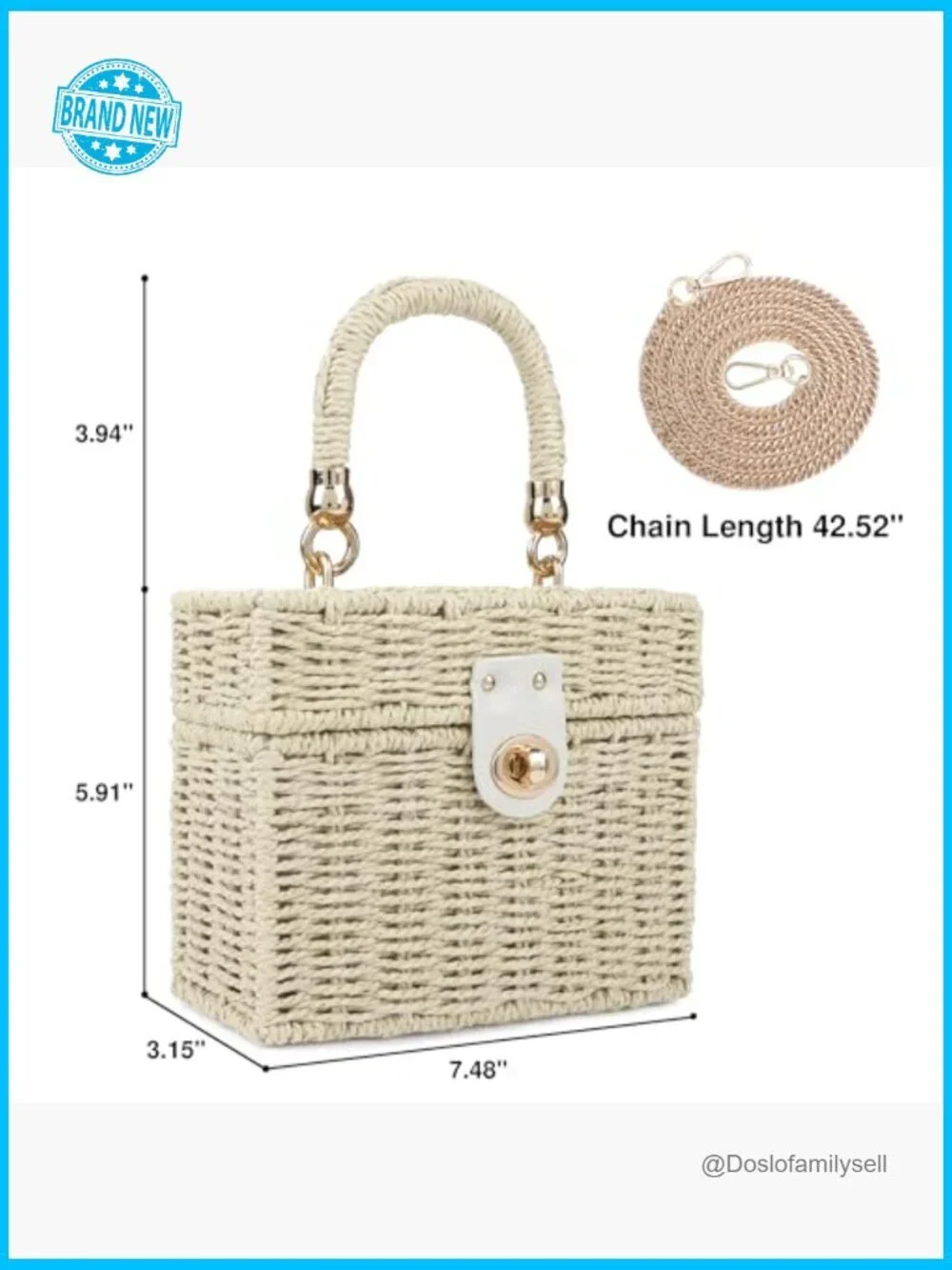 Handwoven Rattan Crossbody Bag Straw Beach Tote Satchel with Chain Strap